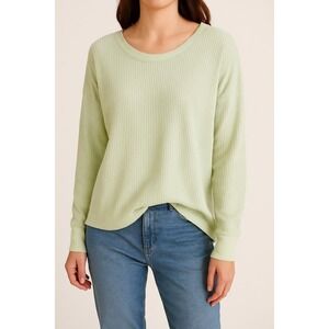 Lou‎ & Grey Waffle Knit V-Neck Long Sleeve Top Tee Relaxed Fit